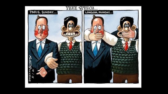 Viñeta de Peter Brookes tras la manifestación en París