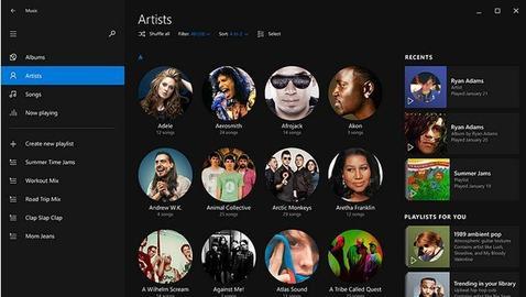 Imagen de la nueva aplicación de música de Windows 10