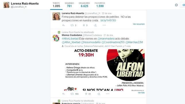 Twitter de la diputada de la Asamblea de Madrid en apoyo a «Alfon»